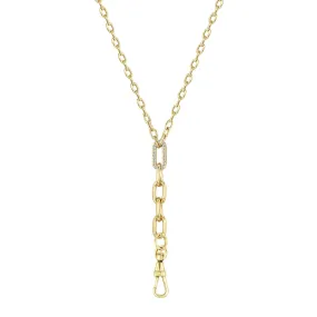 14k Mixed Small & Large Square Oval with Diamond Link Lariat Chain with Fob Clasp