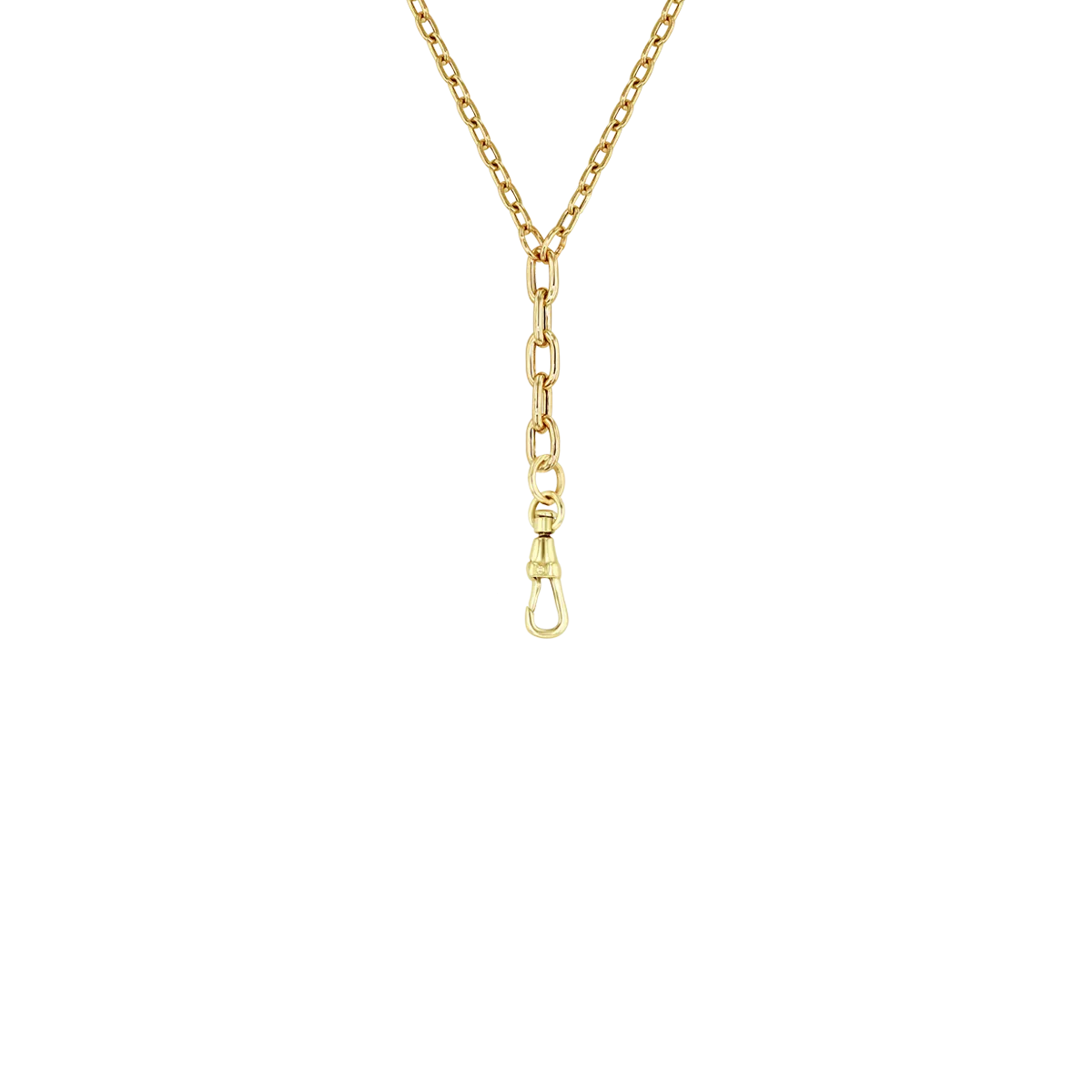 14k Mixed Small & Medium Square Oval Link Chain Lariat with Fob Clasp