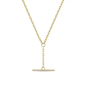 14k Small Square Oval Chain Pavé Diamond Faux Toggle Lariat Necklace