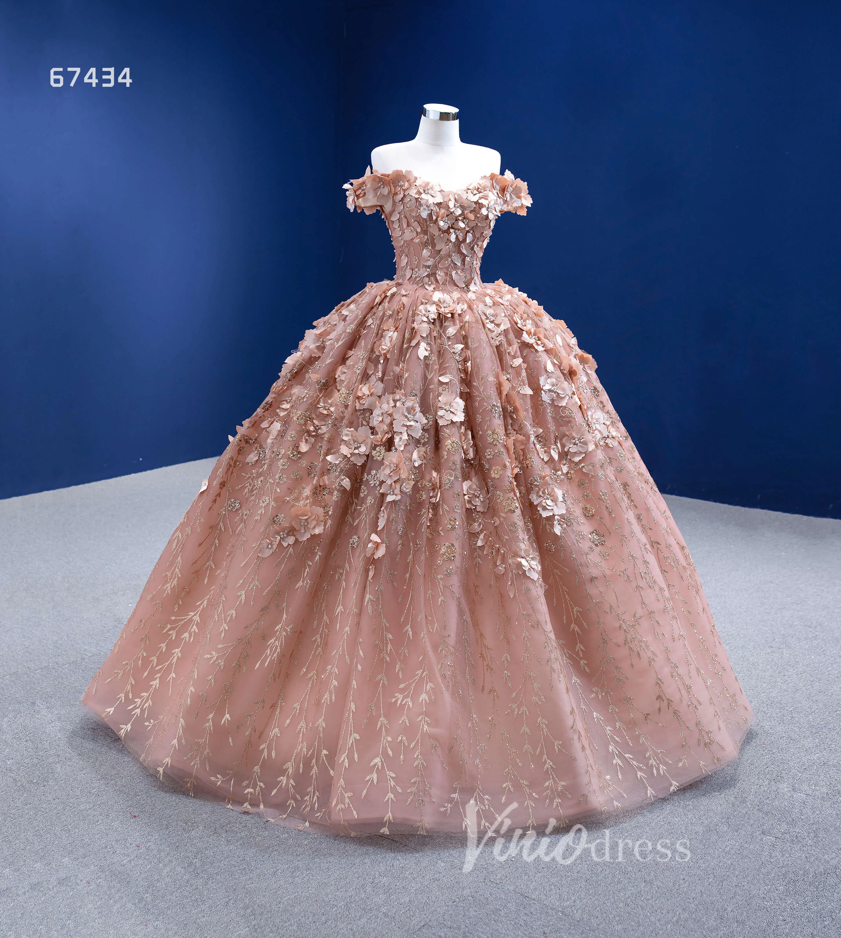 3D Floral Ball Gown Sweet 16 Dress Off the Shoulder Quince Dress 67434 VINIODRESS