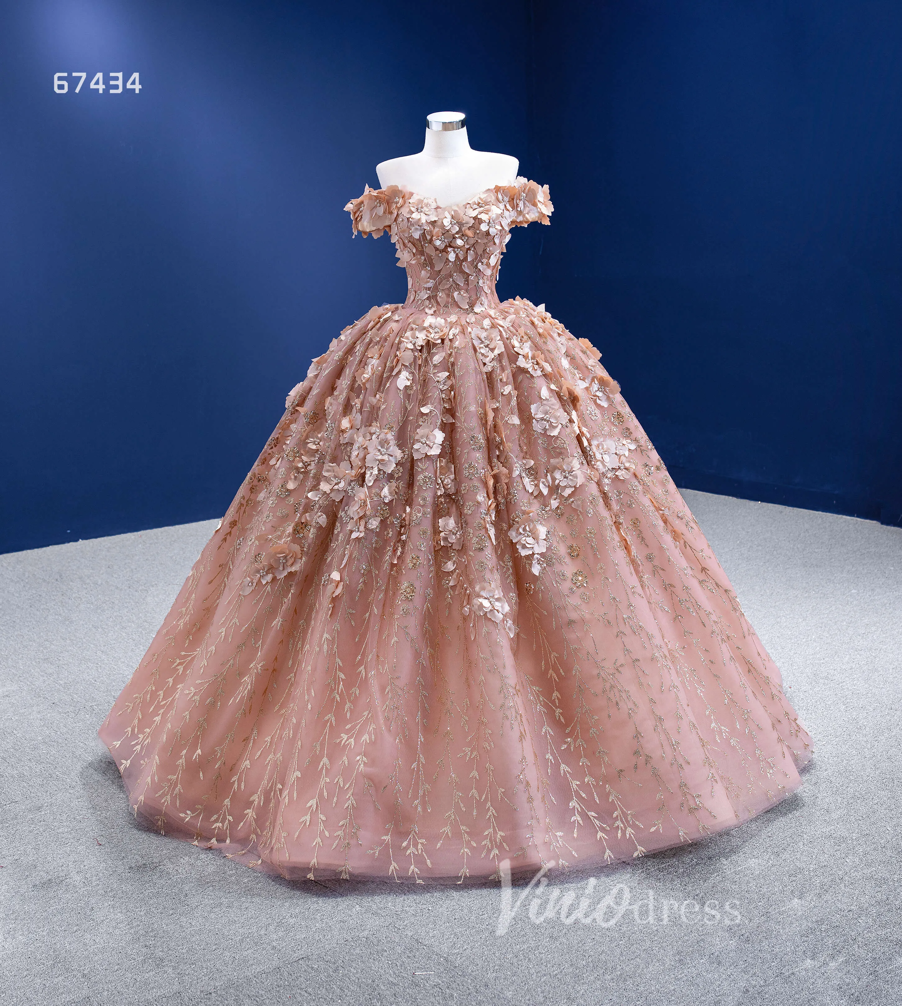 3D Floral Ball Gown Sweet 16 Dress Off the Shoulder Quince Dress 67434 VINIODRESS