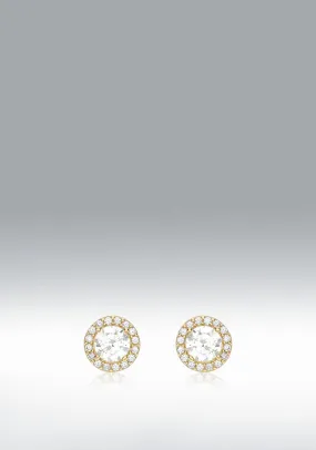 9 Carat Gold CZ Halo Stud Earrings, Gold