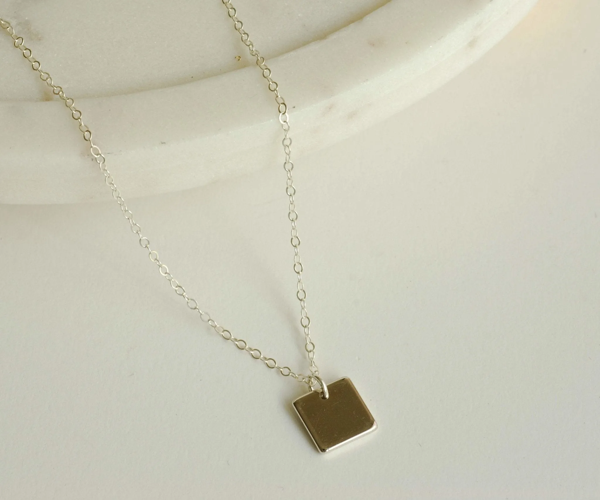 925 Sterling Silver Personalized Small Square Necklace ~ Custom Engraving Service ~ Names, Date, Initials, Locations, Birthday