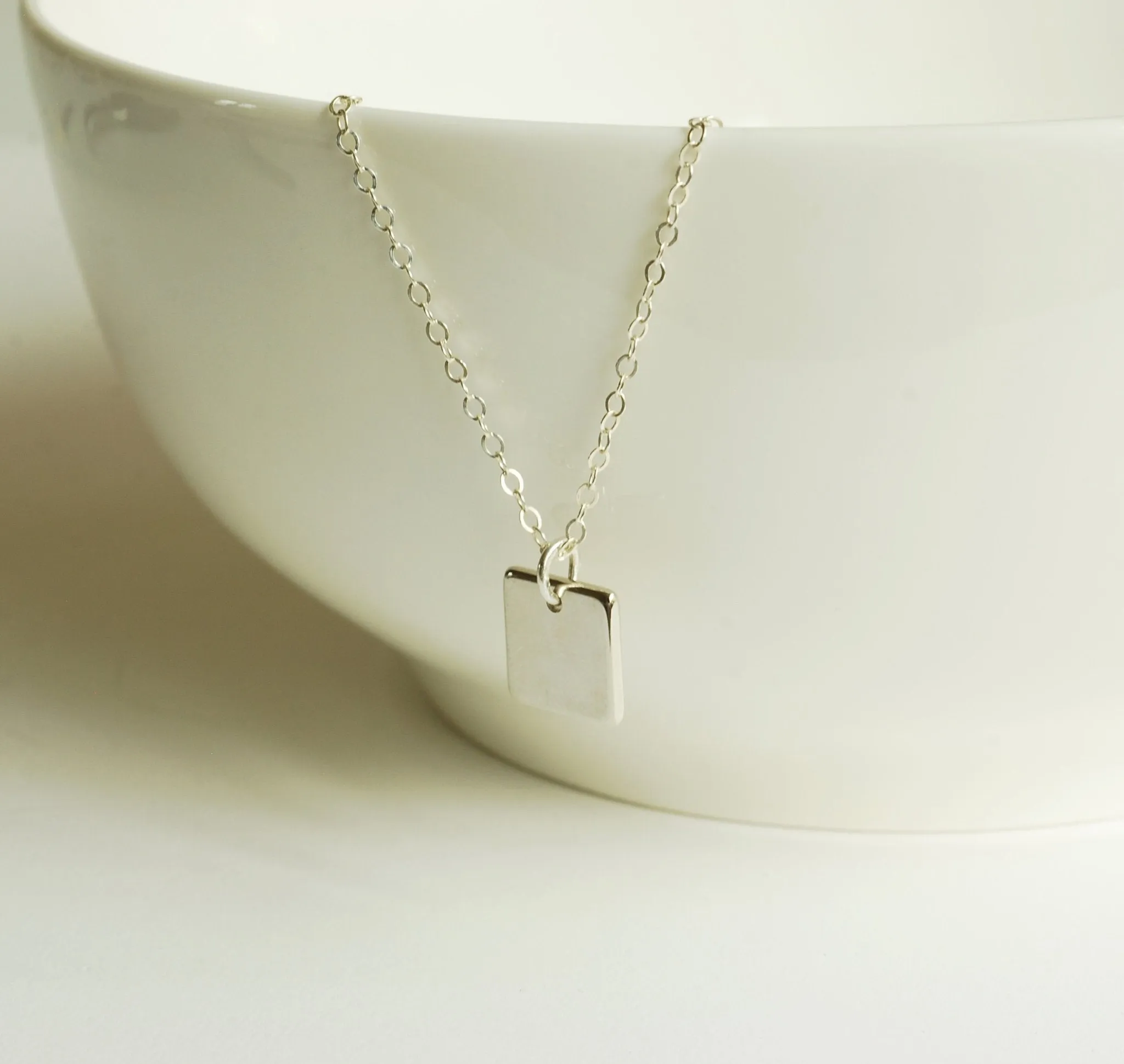 925 Sterling Silver Personalized Small Square Necklace ~ Custom Engraving Service ~ Names, Date, Initials, Locations, Birthday