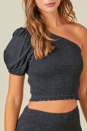 Asymmetrical Smocked Shoulder Blouse