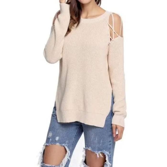 Beige Open Shoulder Sweater