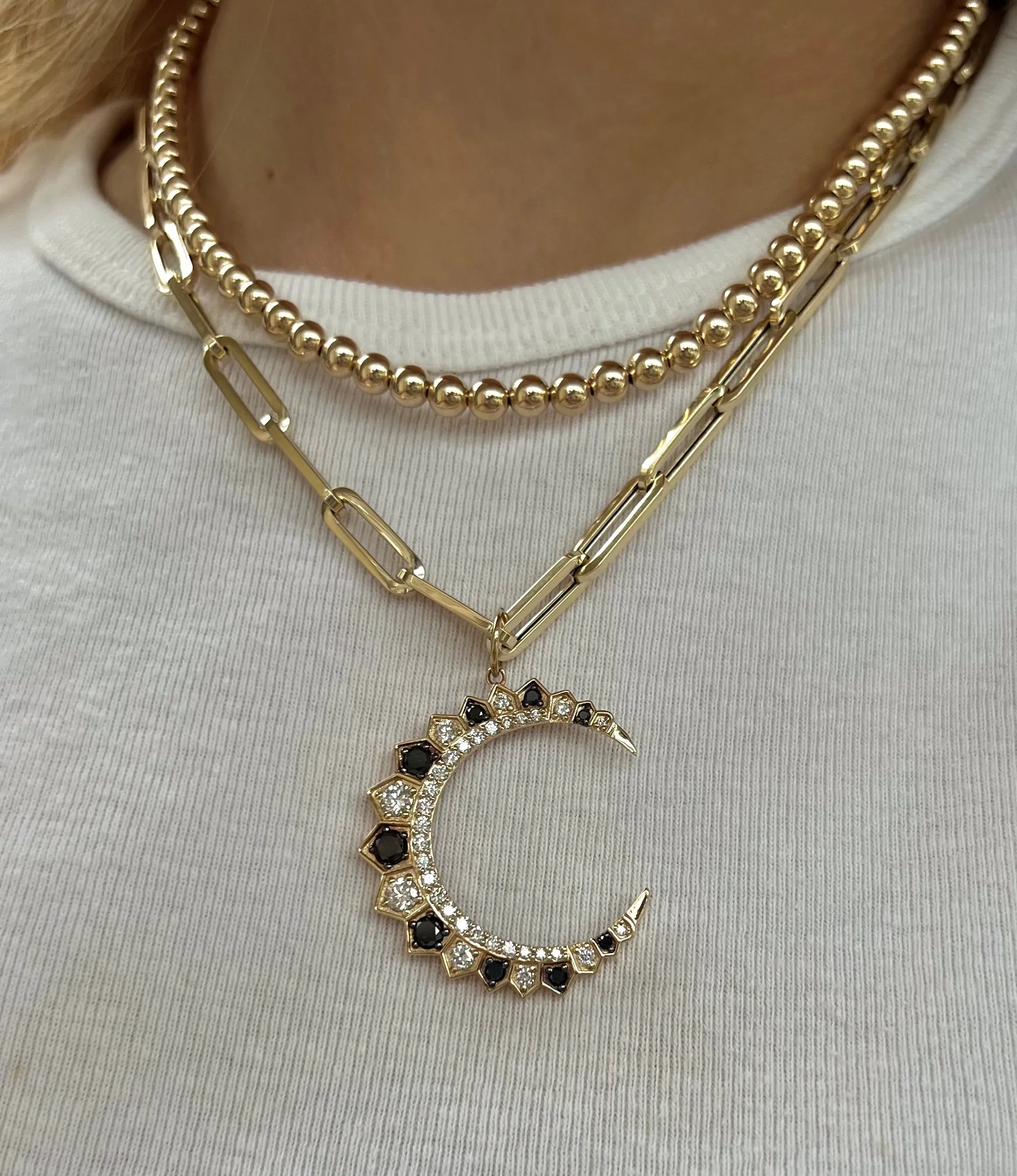 Black & White Diamond Crescent Charm