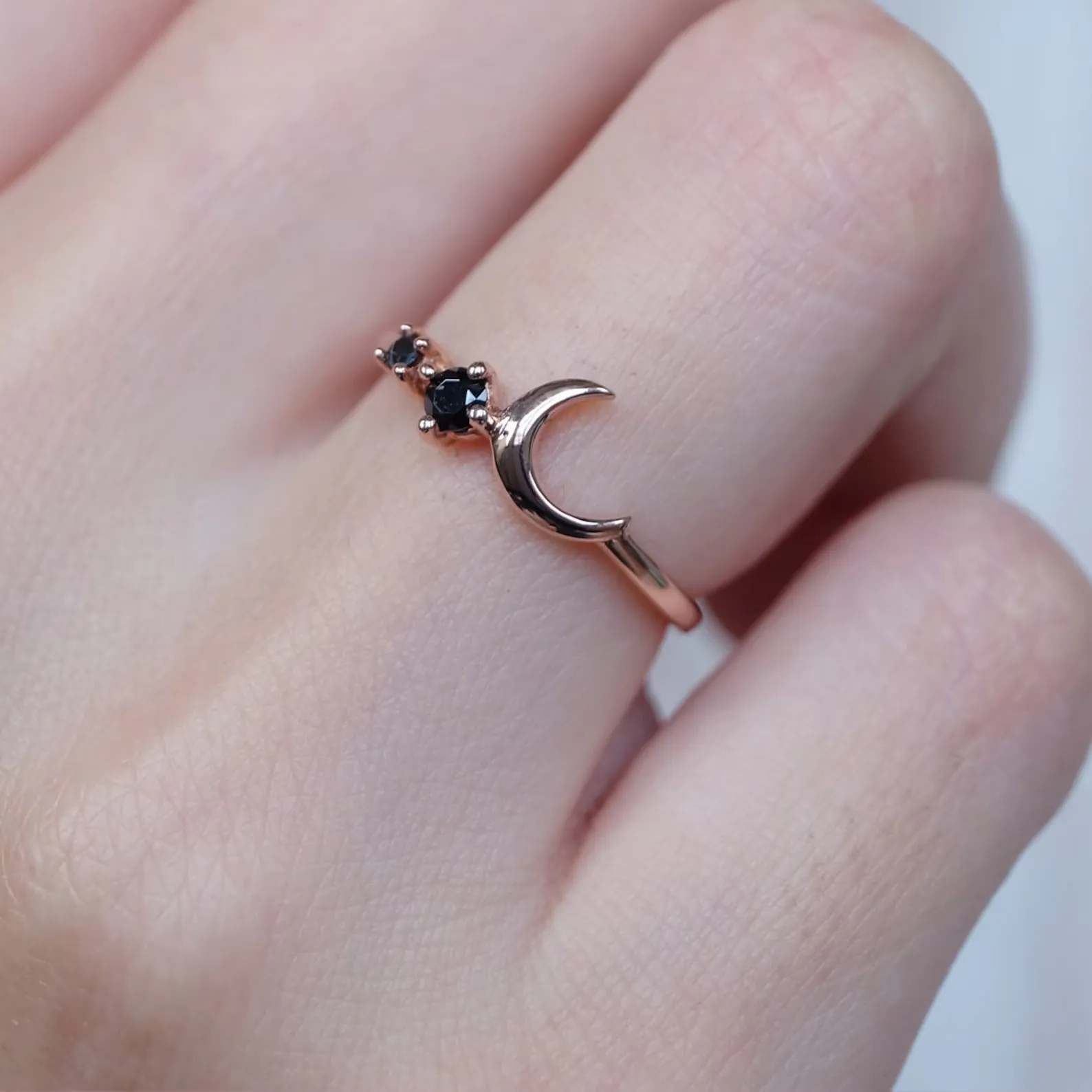 Black Diamond Crescent Moon Ring Tressa