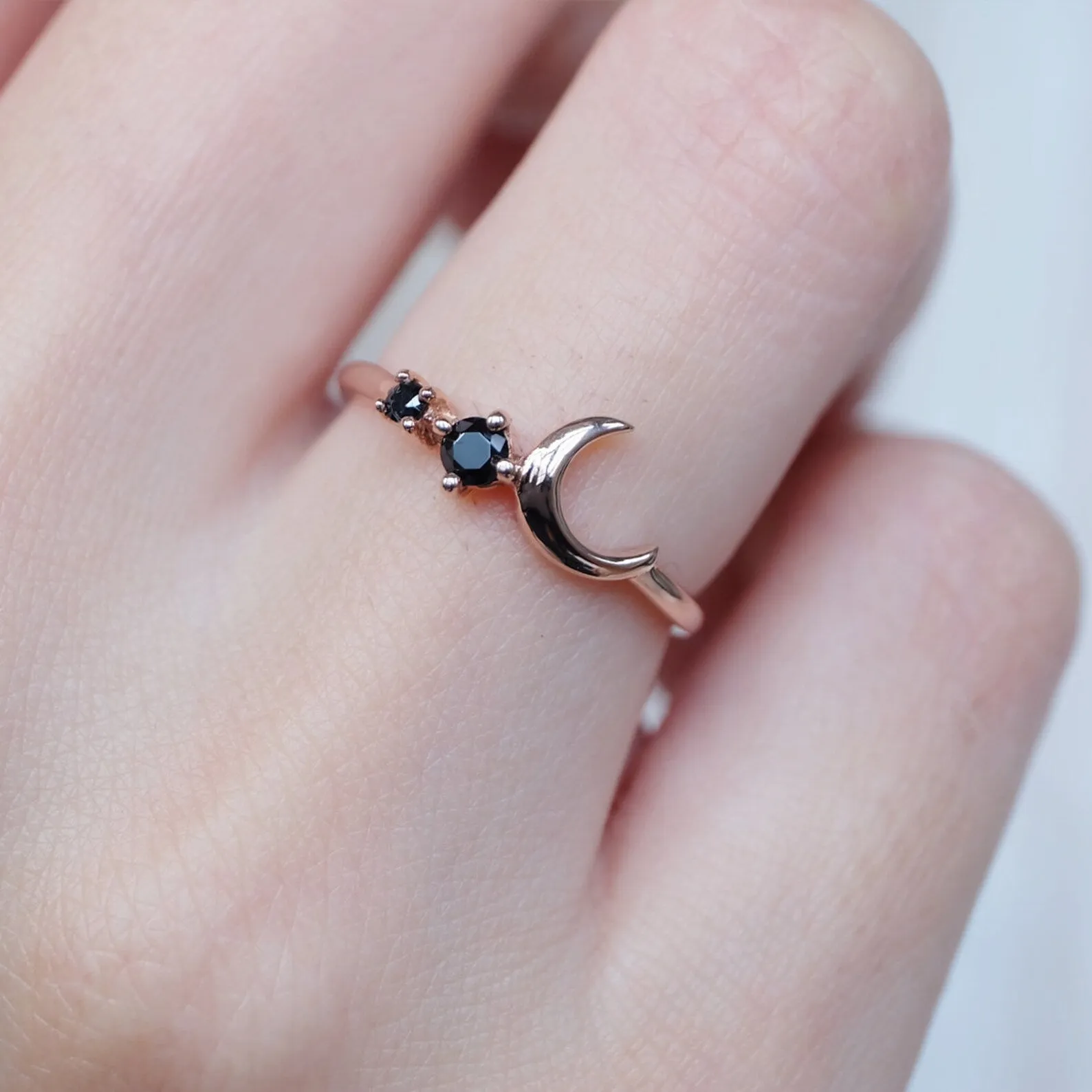 Black Diamond Crescent Moon Ring Tressa