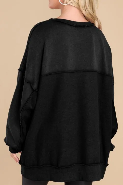 Buttoned Dropped Shoulder Sweatshirt