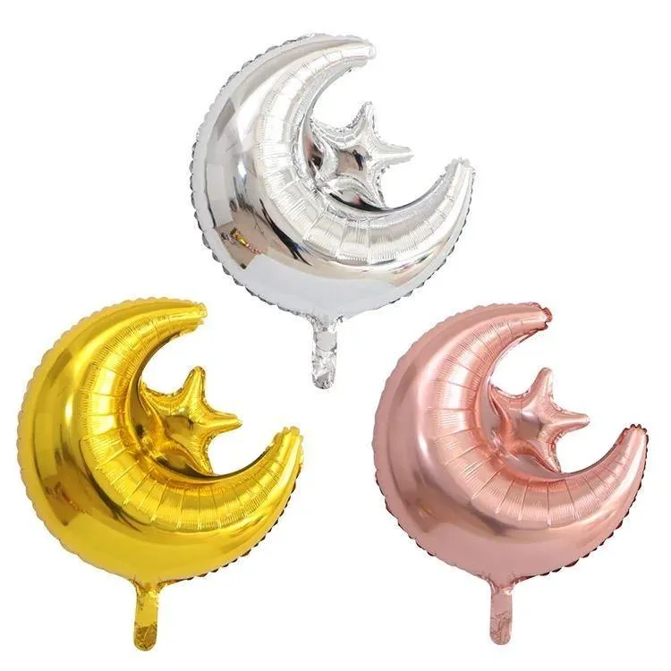 Crescent & Star Islamic Foil Helium Balloon - Rose Gold