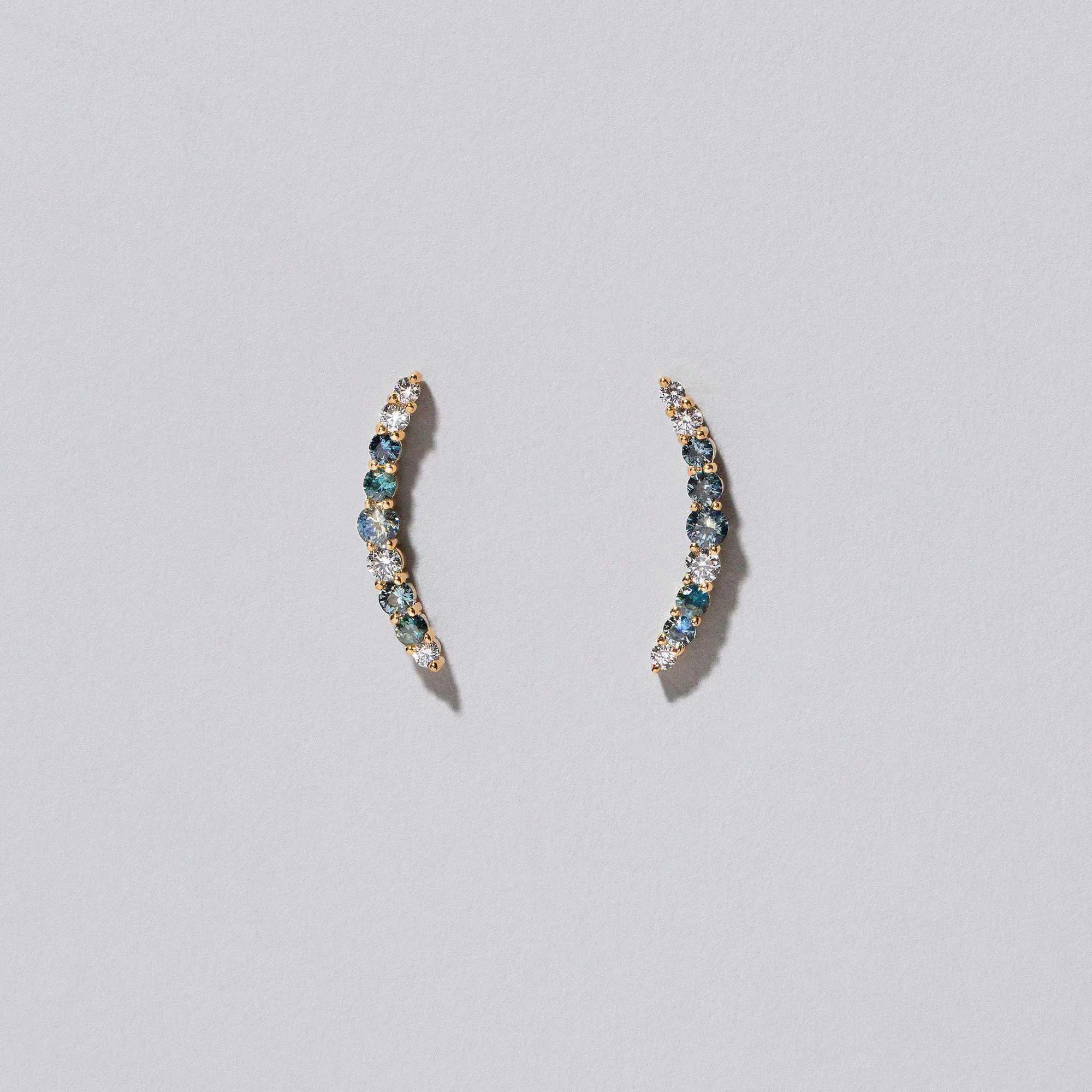 Crescent Ear Climber Stud Earrings - Sapphire & White Diamond