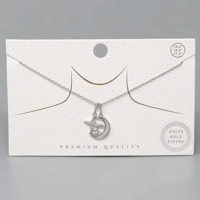 Crescent Moon & Star Pendant Gold Dipped Short Necklace