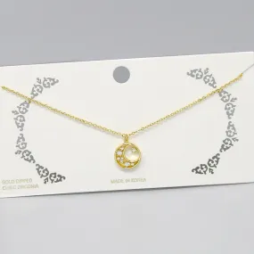 Crescent Moon And Star CZ Pendant Short Chain Necklace