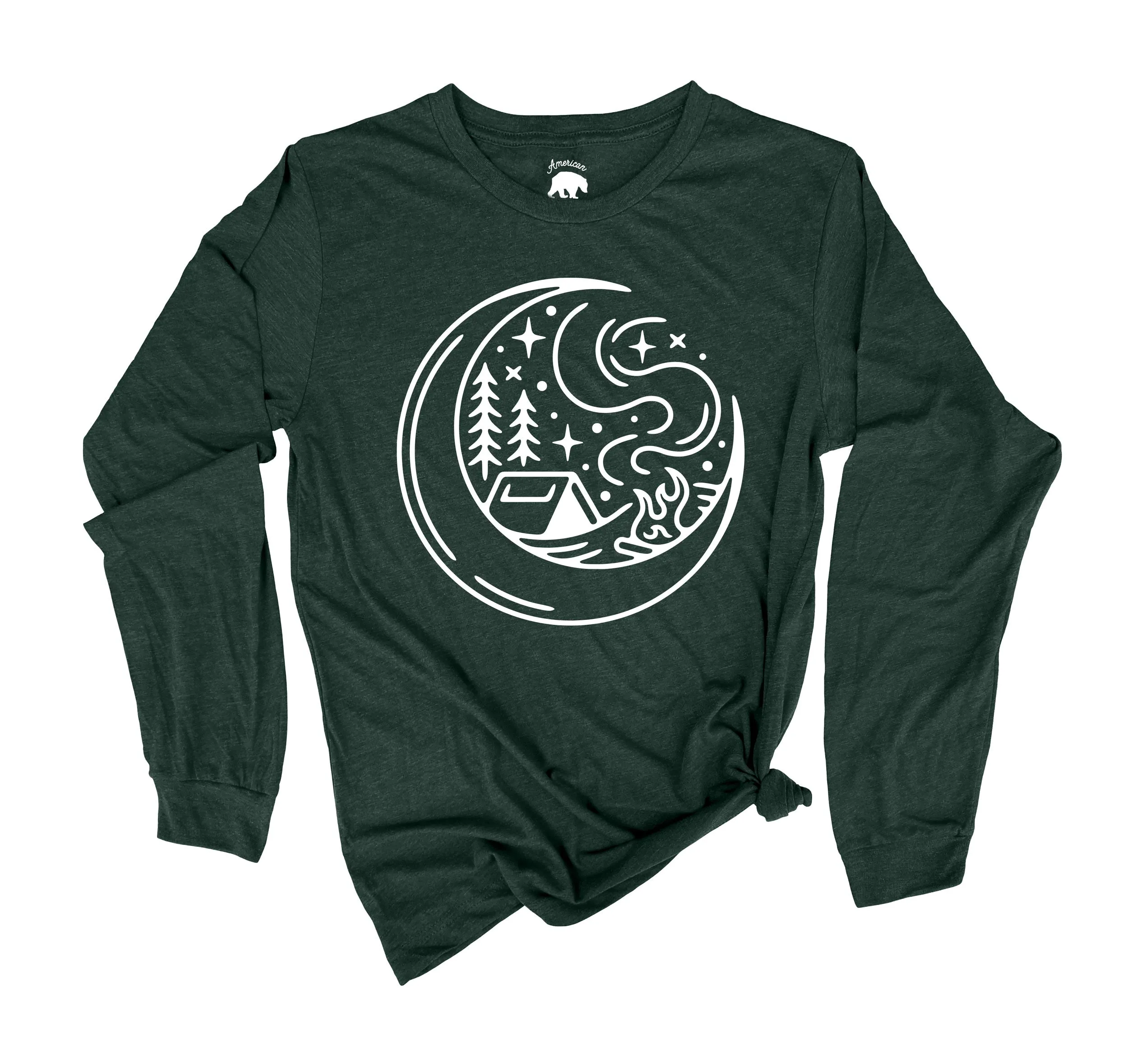 Crescent Moon Campfire Adult Long Sleeve Shirts - light or dark artwork