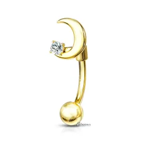 Crescent Moon Curved Barbell Eyebrow Ring - Gold