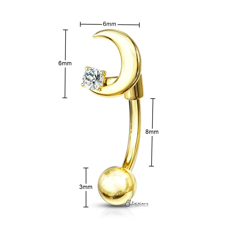 Crescent Moon Curved Barbell Eyebrow Ring - Gold