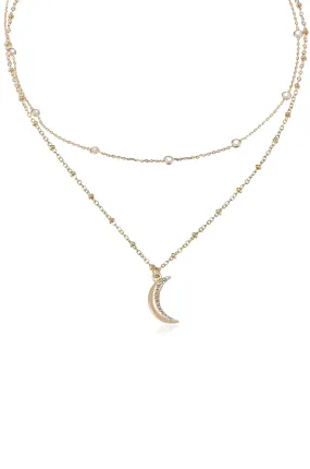 Crescent Moon Layered 18k Gold Plated Pendant Necklace