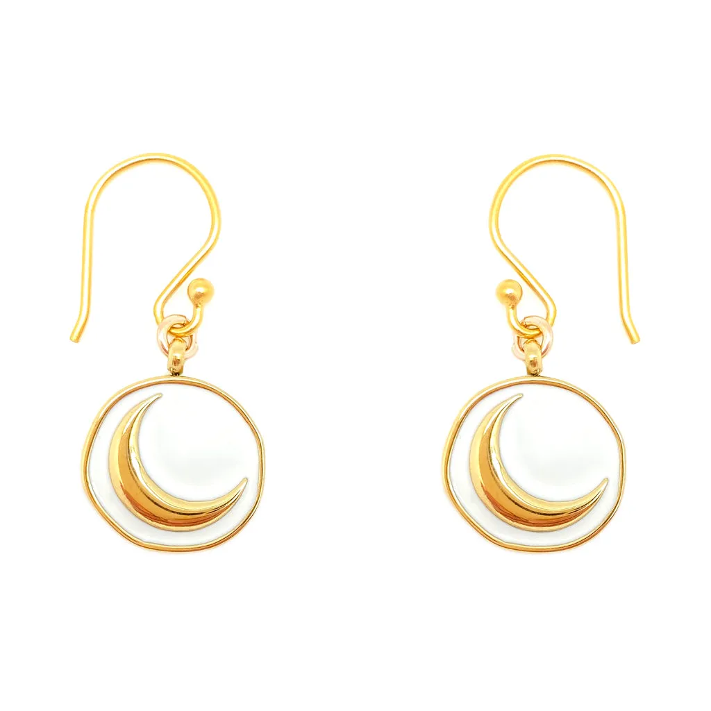 Enamel Charm Earrings - White Crescent Moon