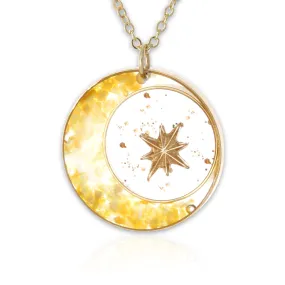 Epoxy Mother of Pearl 14K Gold Plated Crescent Moon and Star Necklace