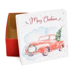 Gift Boxes-Merry Christmas Pickup With Tree-Paper Mache-Square-X-Small-Quantity 1