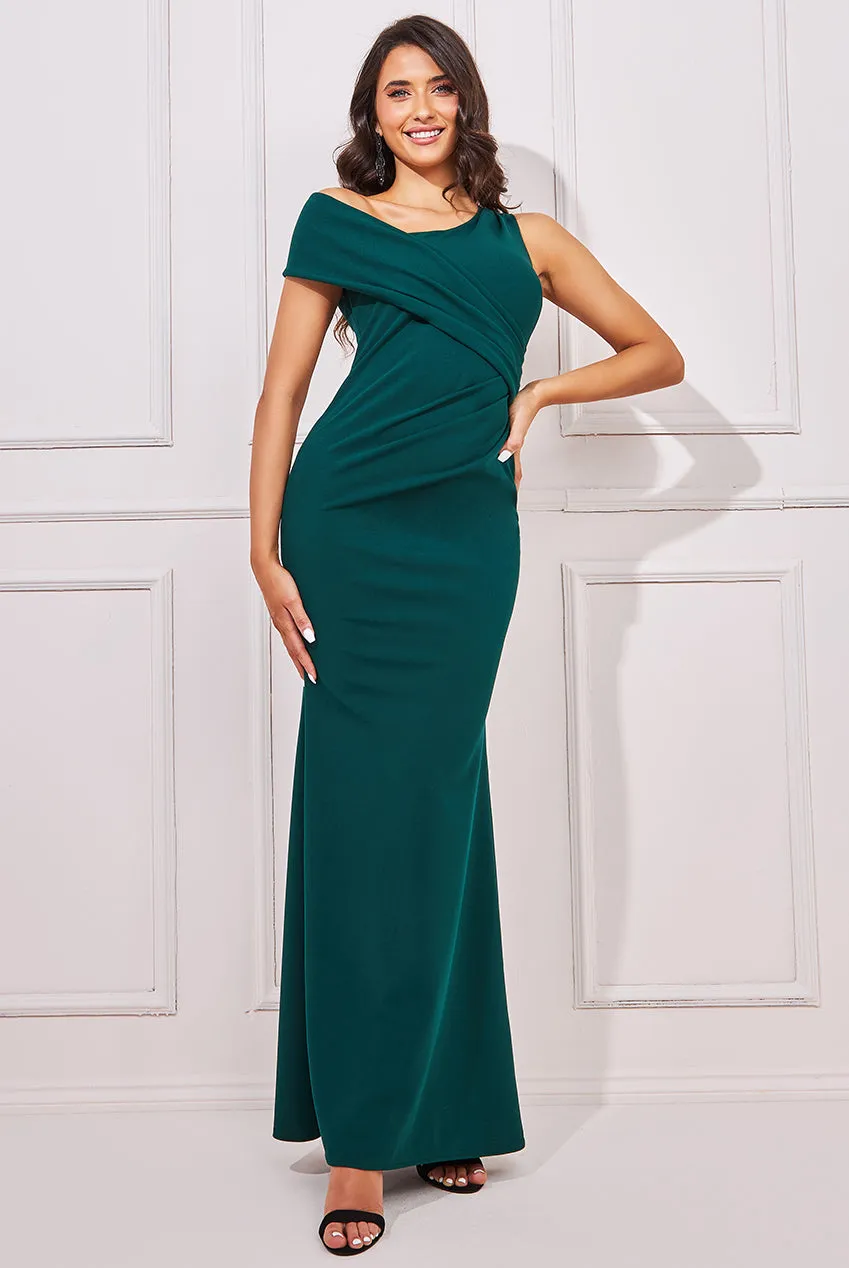 Goddiva Elegant Off-The-Shoulder Scuba Crepe Maxi Dress