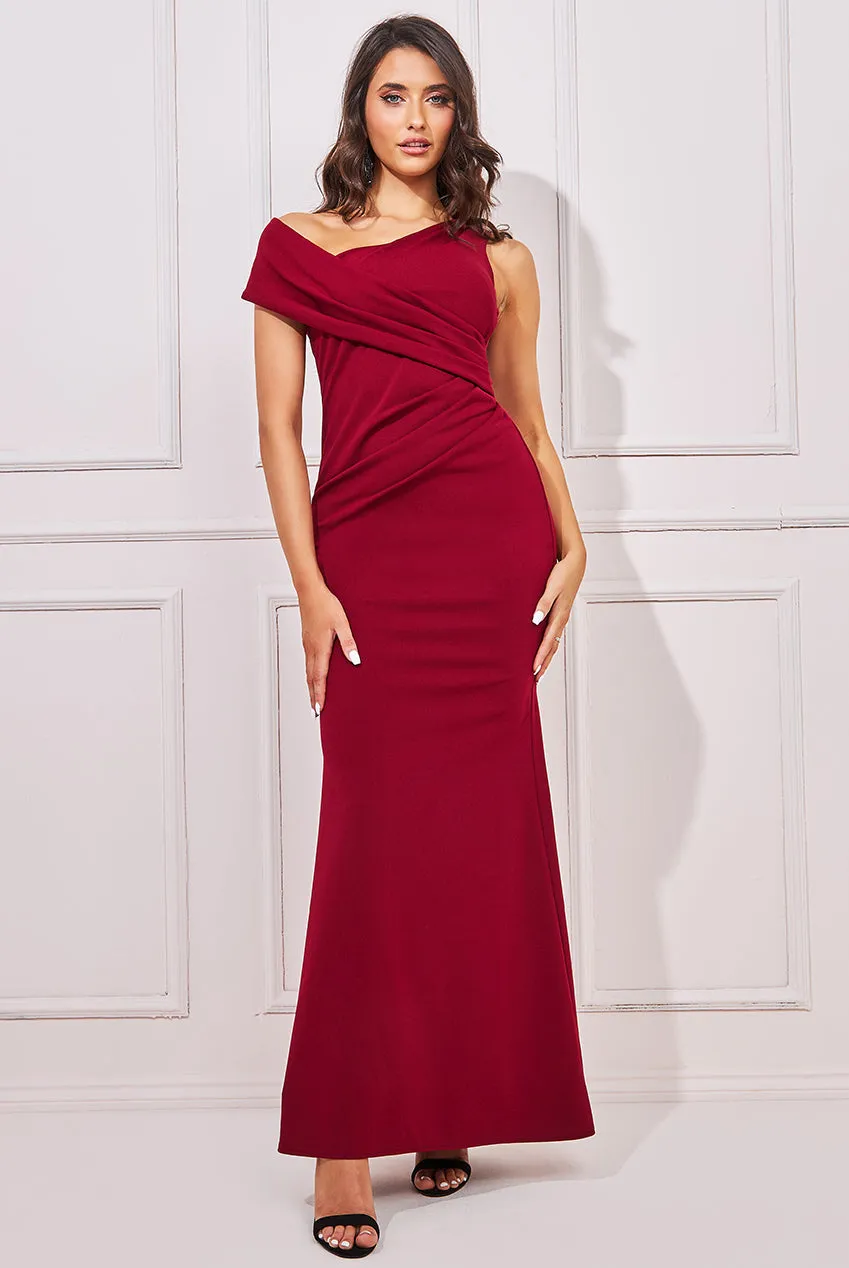 Goddiva Elegant Off-The-Shoulder Scuba Crepe Maxi Dress