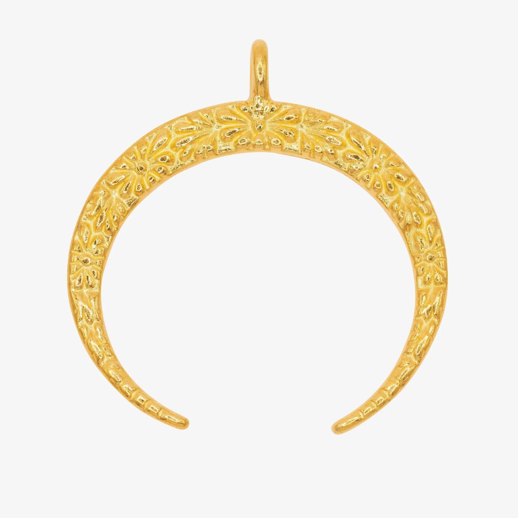 Gold Crescent Moon Charm, 14K Solid Gold, Diamond Cut Ornate Moon Charm, Jewelry Making Charm