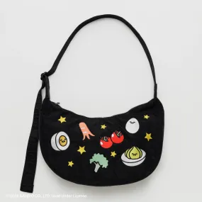 Gudetama x Baggu Cute Embroidered Nylon Crescent Shoulder Bag