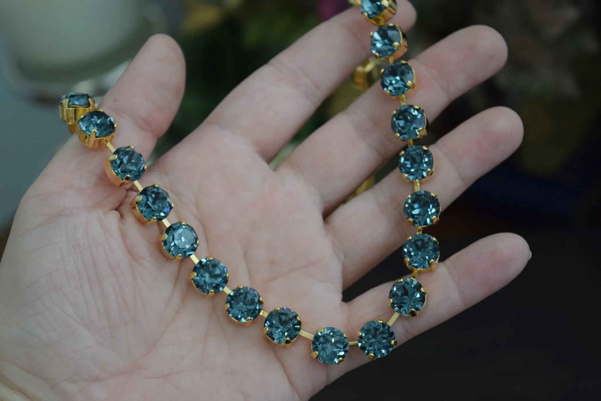 Indian Sapphire Aurora Crystal Collet Necklace - Small Round - ON SALE