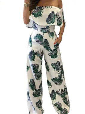 Like It or Not Leaf Off-the-Shoulder Jumpsuit