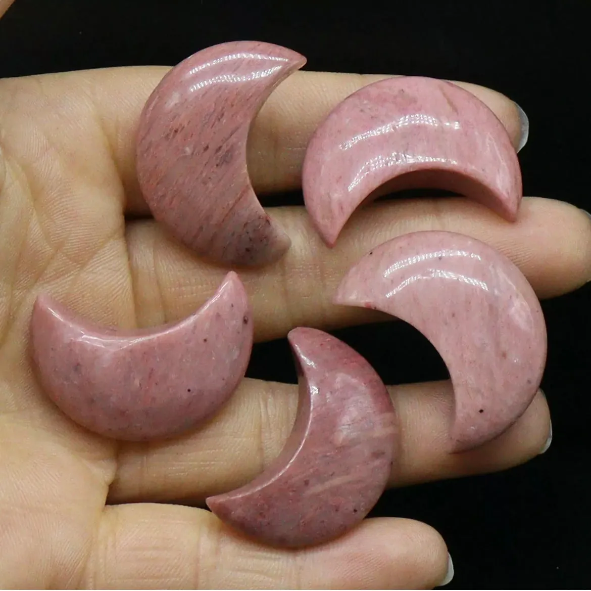 Natural Rhodonite gemstone crystal crescent Moon