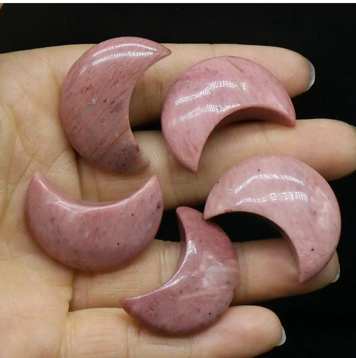 Natural Rhodonite gemstone crystal crescent Moon