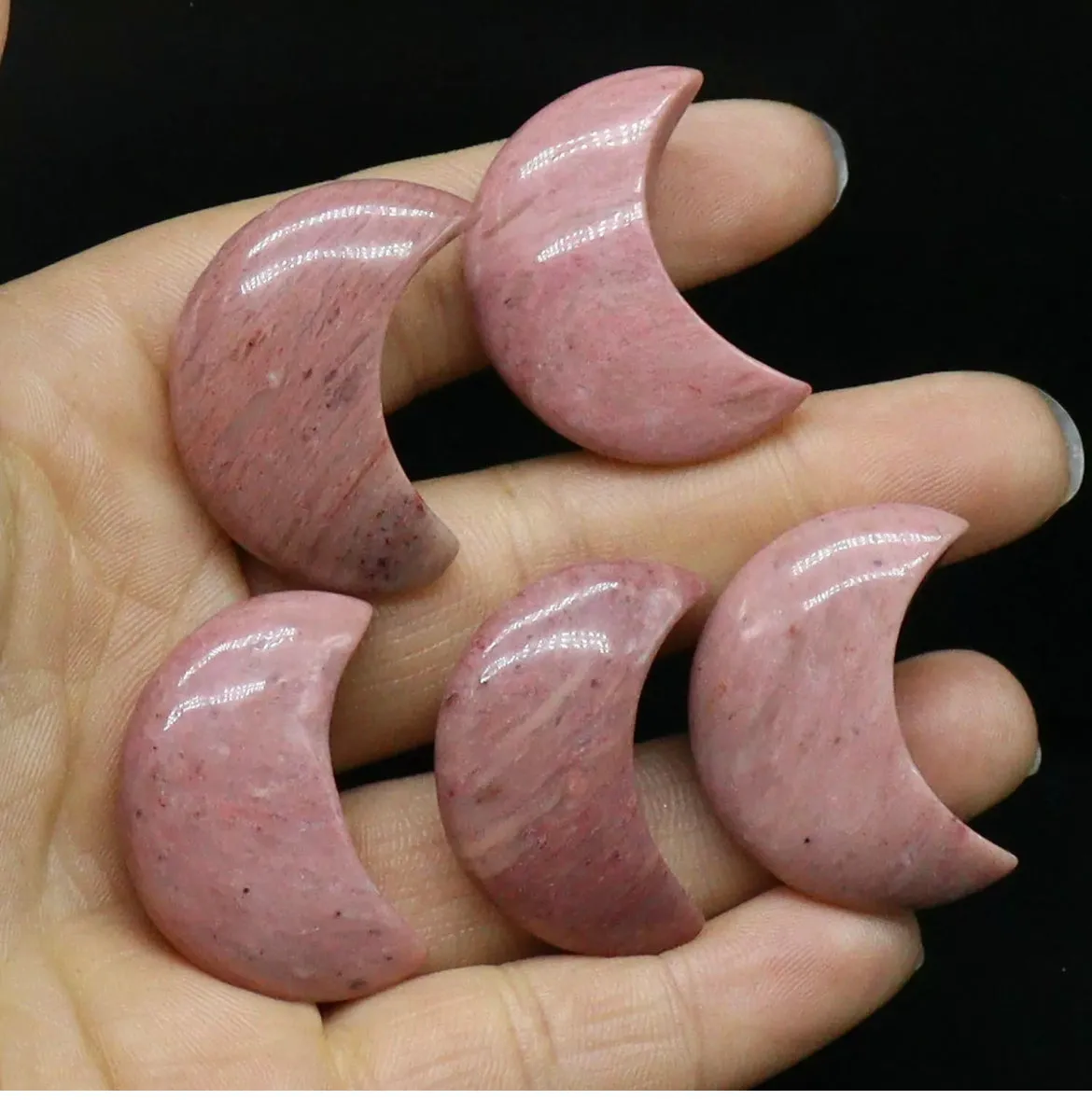 Natural Rhodonite gemstone crystal crescent Moon