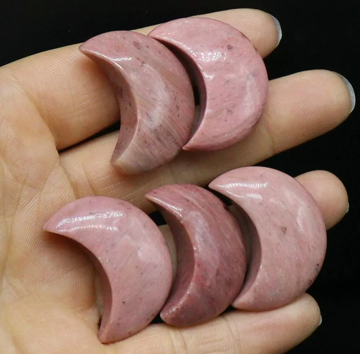 Natural Rhodonite gemstone crystal crescent Moon