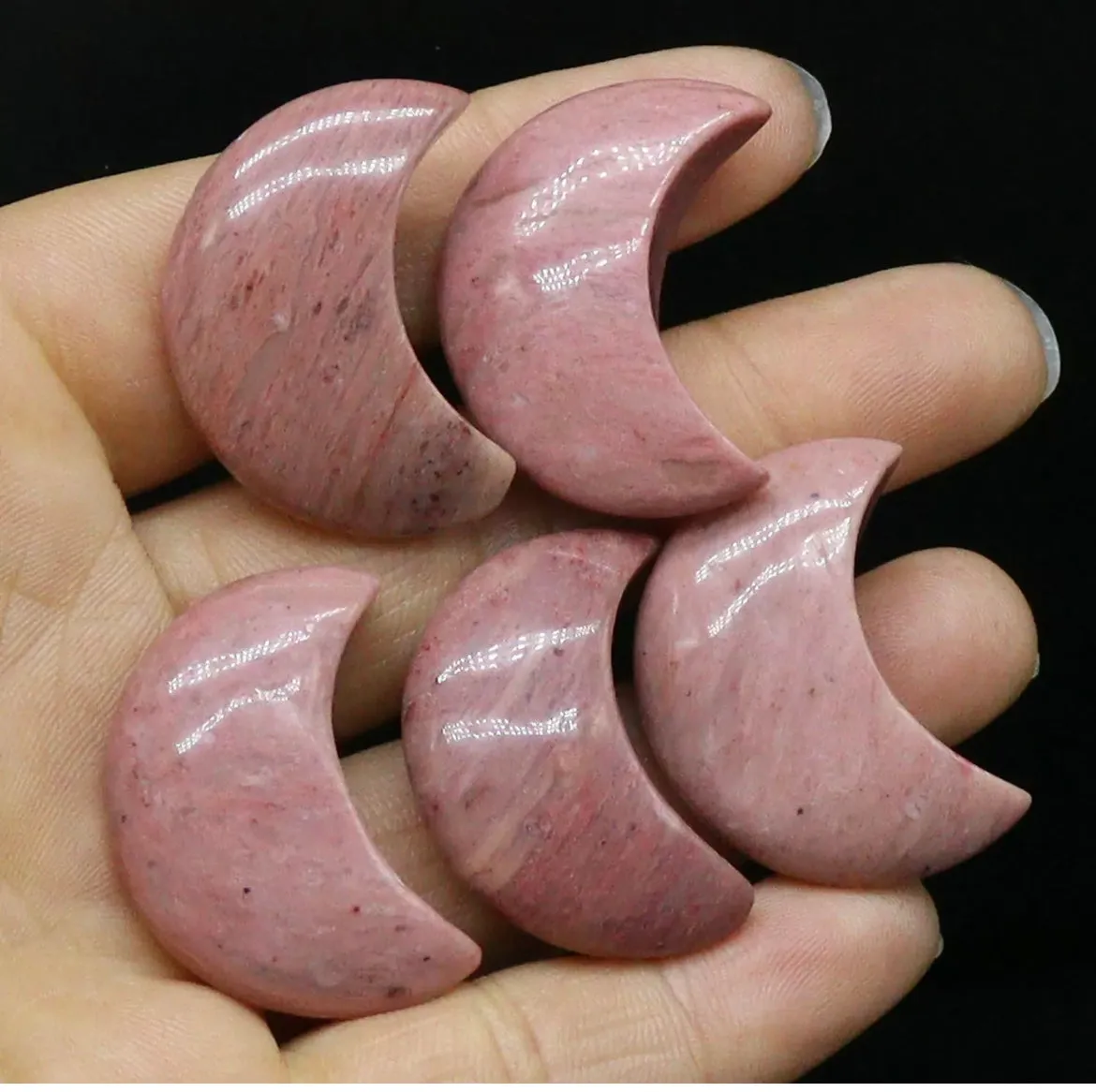 Natural Rhodonite gemstone crystal crescent Moon