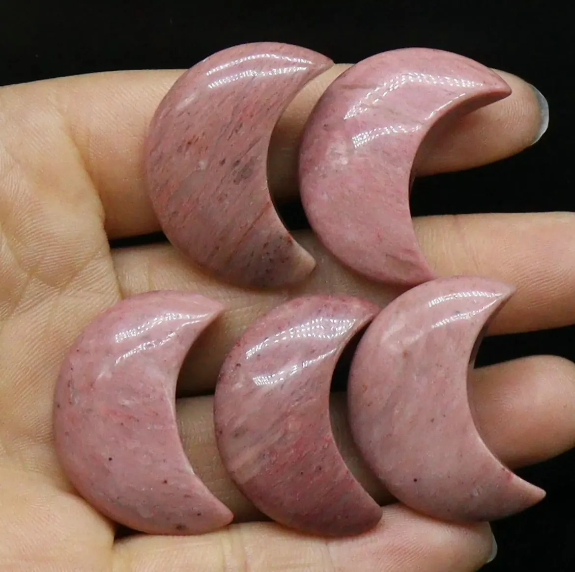 Natural Rhodonite gemstone crystal crescent Moon