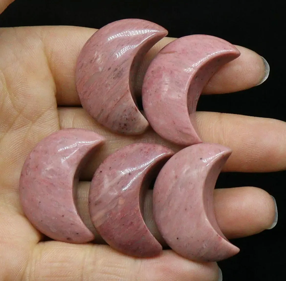 Natural Rhodonite gemstone crystal crescent Moon