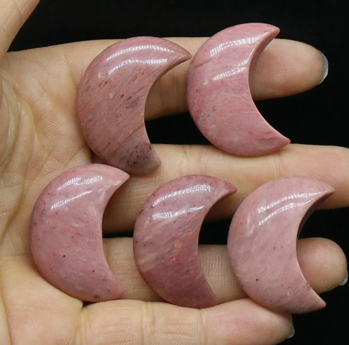 Natural Rhodonite gemstone crystal crescent Moon