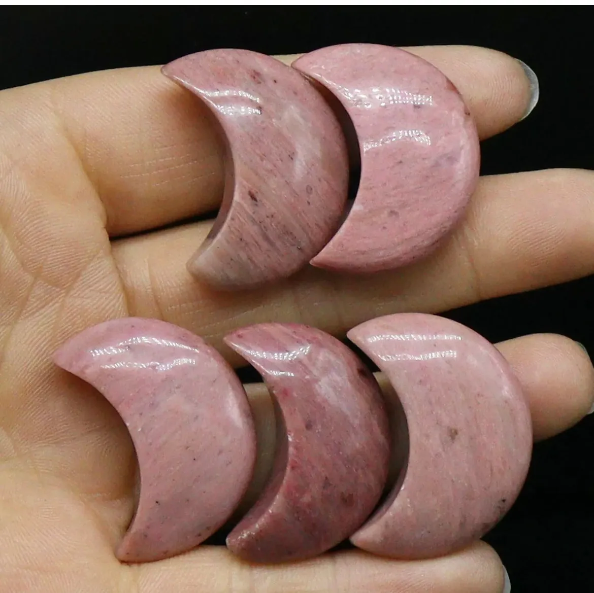 Natural Rhodonite gemstone crystal crescent Moon