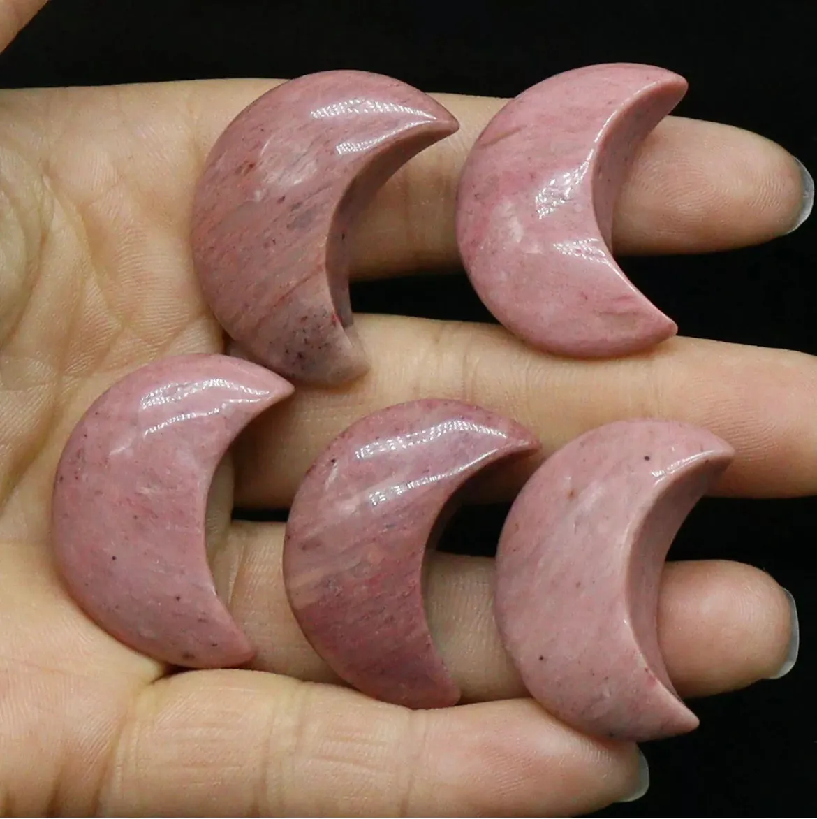 Natural Rhodonite gemstone crystal crescent Moon