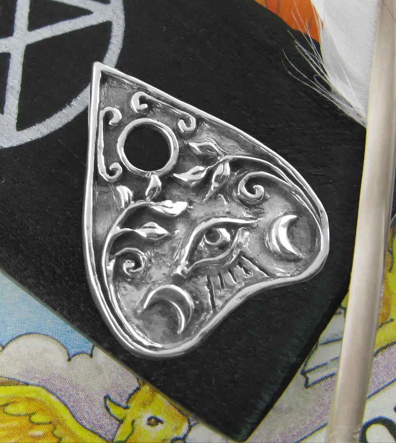 Ouija Planchette Pendant With Crescent Moons and Eye, 100% Handmade