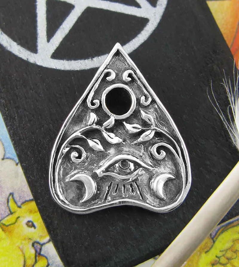 Ouija Planchette Pendant With Crescent Moons and Eye, 100% Handmade