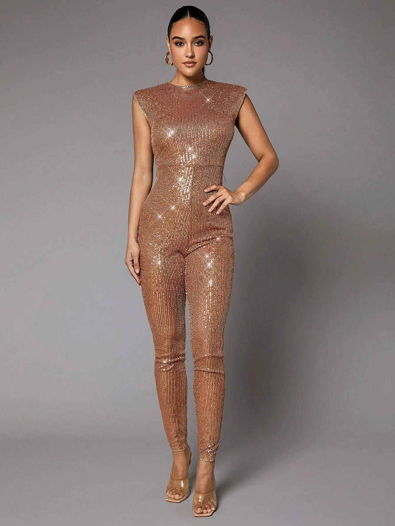 Puffed Shoulder Sequin Jumpsuit