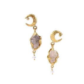 Raw Diamond Crescent Moon Drop Earrings