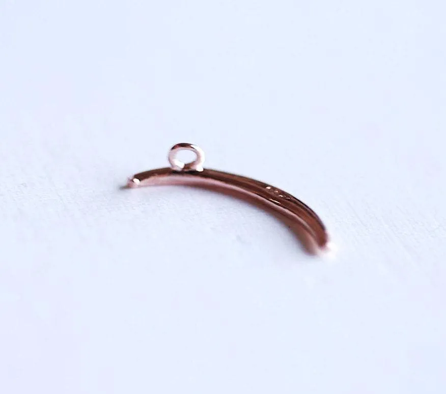 Shiny Pink Wholesale Rose Gold Vermeil Crescent Moon Charm- 18k rose gold Sterling Silver thin skinny Moon Charm pendant, tusk, Half moon charm, 285