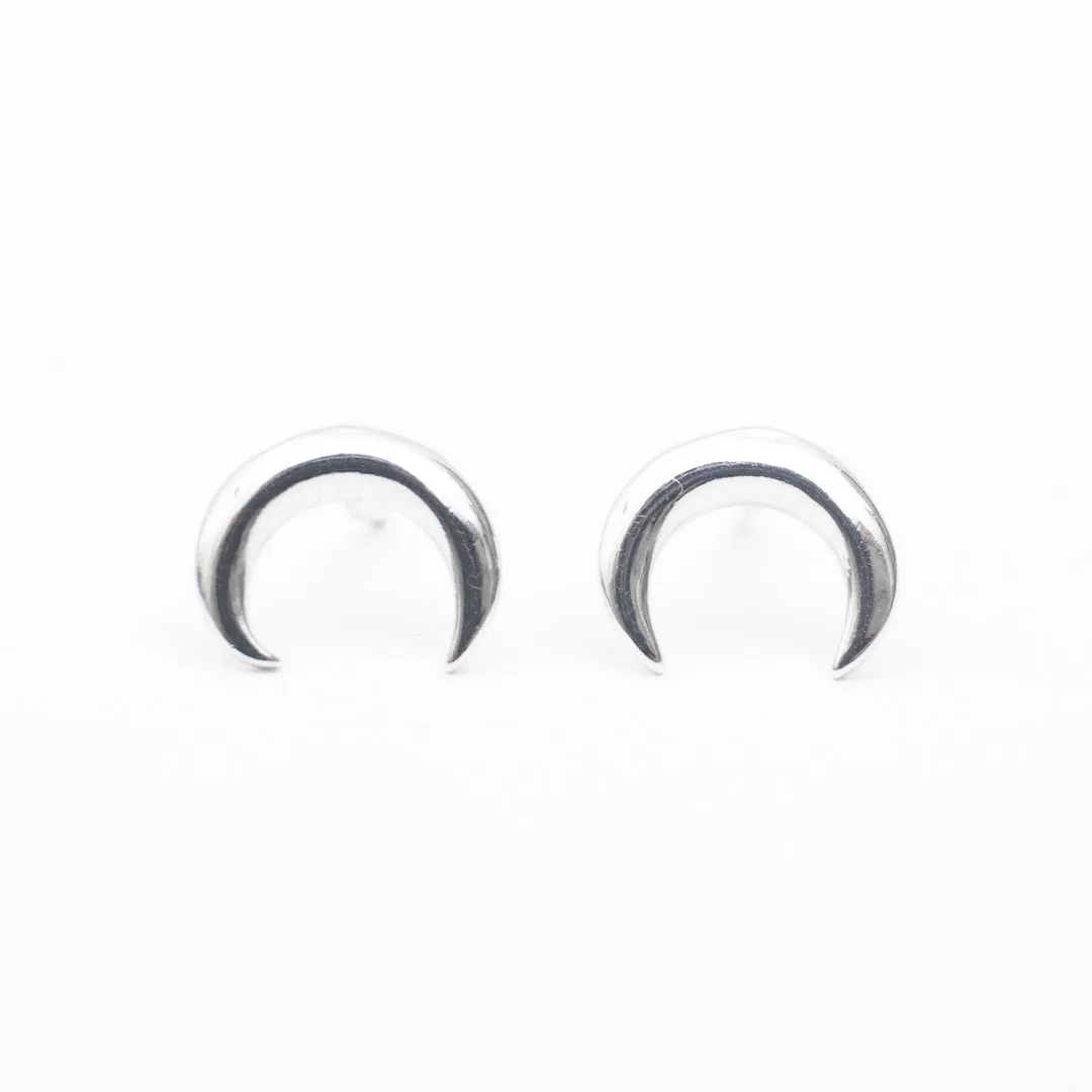 Silver Cut Out Crescent Shaped Studs