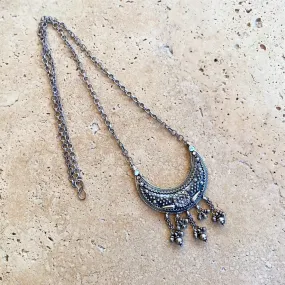 Silver Oxidised Crescent Necklace