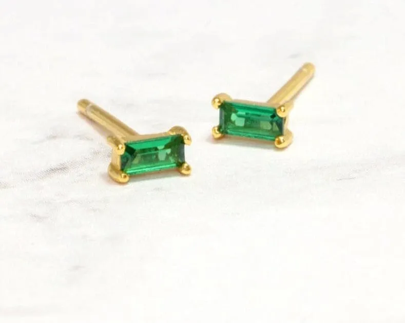 Square Emerald Stud Earrings