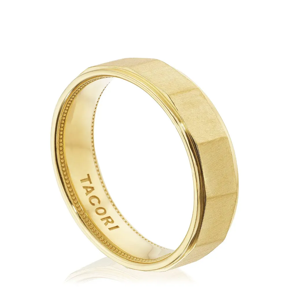 Tacori 18k Gold Men's Geometric Faceted Wedding Band in Satin Finish